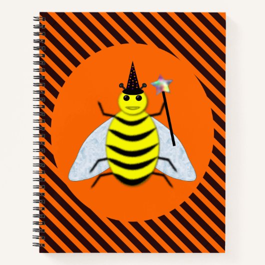 Halloween Magic Bee Hexe Orange und Schwarze Strei Notizblock (Vorderseite)