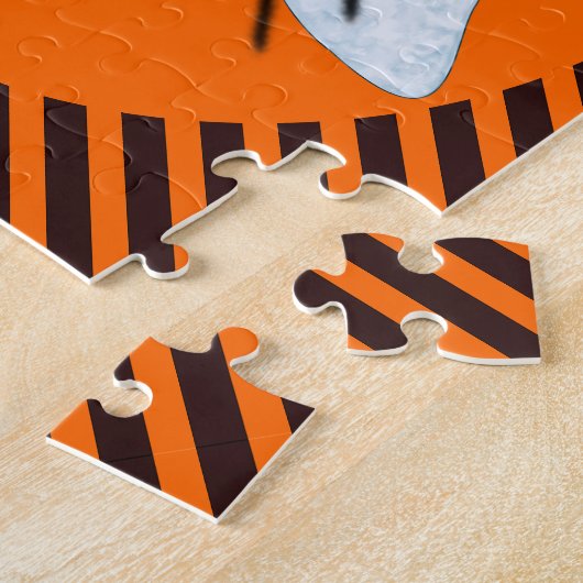 Halloween Magic Bee Hexe Orange und Schwarze Strei Puzzle (Seite)