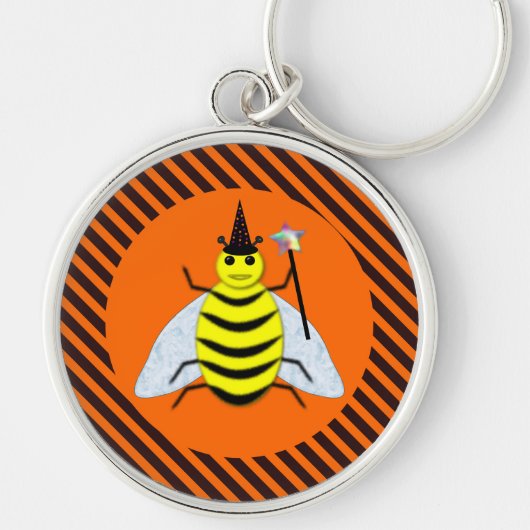 Halloween Magic Bee Hexe Orange und Schwarze Strei Schlüsselanhänger (Vorne)