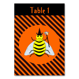 Halloween Magic Bee Hexe Orange und Schwarze Strei Tischnummer