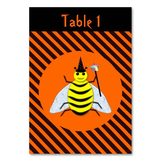 Halloween Magic Bee Hexe Orange und Schwarze Strei Tischnummer (Vorderseite)