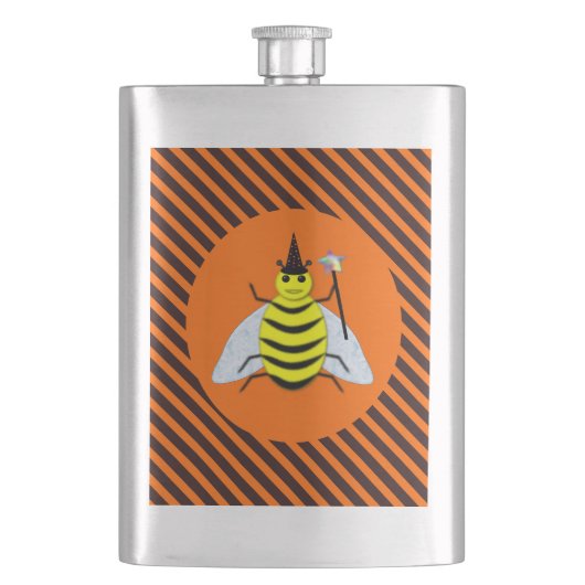 Halloween Magic Bee Hexe und Black Stripes Flachmann (Vorderseite)