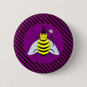 Halloween Magic Bee Wizard Lila und schwarz Streif Button