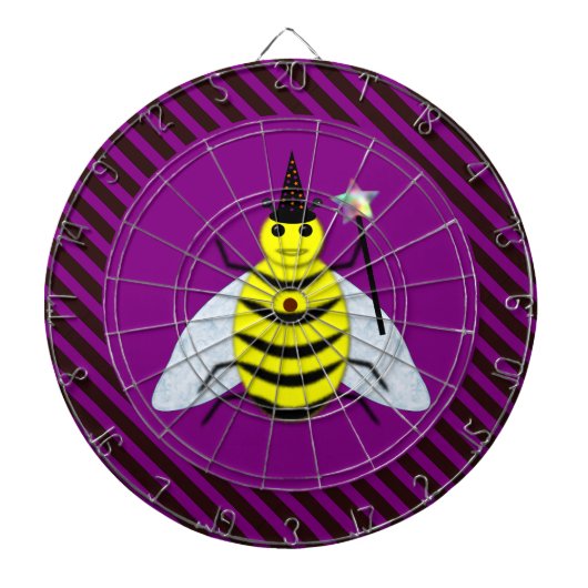 Halloween Magic Bee Wizard Lila und schwarz Streif Dartscheibe (vorne)