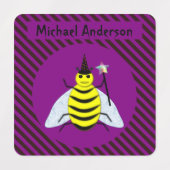 Halloween Magic Bee Wizard Lila und schwarz Streif Etiketten (Design 2)