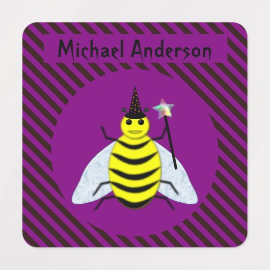 Halloween Magic Bee Wizard Lila und schwarz Streif Etiketten (Design 2)