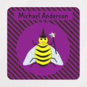 Halloween Magic Bee Wizard Lila und schwarz Streif Etiketten (Design 1)