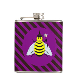 Halloween Magic Bee Wizard Lila und schwarz Streif Flachmann