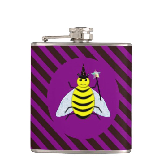 Halloween Magic Bee Wizard Lila und schwarz Streif Flachmann (Vorderseite)