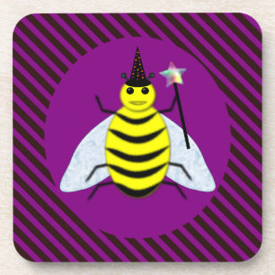 Halloween Magic Bee Wizard Lila und schwarz Streif Getränkeuntersetzer