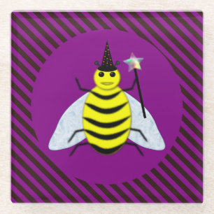 Halloween Magic Bee Wizard Lila und schwarz Streif Glasuntersetzer