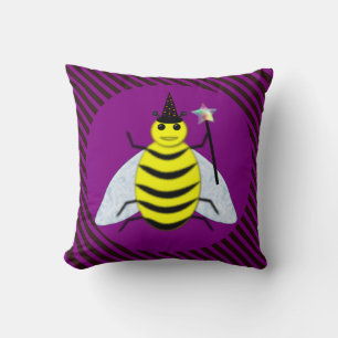 Halloween Magic Bee Wizard Lila und schwarz Streif Kissen