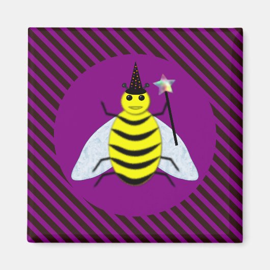 Halloween Magic Bee Wizard Lila und schwarz Streif Magnet (Vorne)