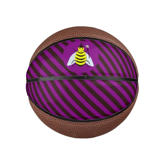 Halloween Magic Bee Wizard Lila und schwarz Streif Mini Basketball (Vorderseite)