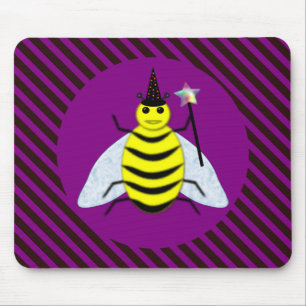 Halloween Magic Bee Wizard Lila und schwarz Streif Mousepad