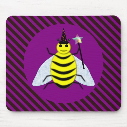 Halloween Magic Bee Wizard Lila und schwarz Streif Mousepad (Vorne)