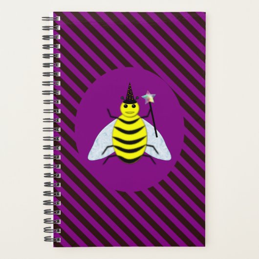 Halloween Magic Bee Wizard Lila und schwarz Streif Planer (Vorderseite)