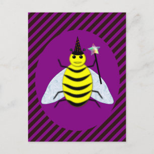 Halloween Magic Bee Wizard Lila und schwarz Streif Postkarte