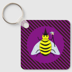Halloween Magic Bee Wizard Lila und schwarz Streif Schlüsselanhänger