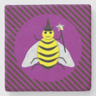 Halloween Magic Bee Wizard Lila und schwarz Streif Steinuntersetzer