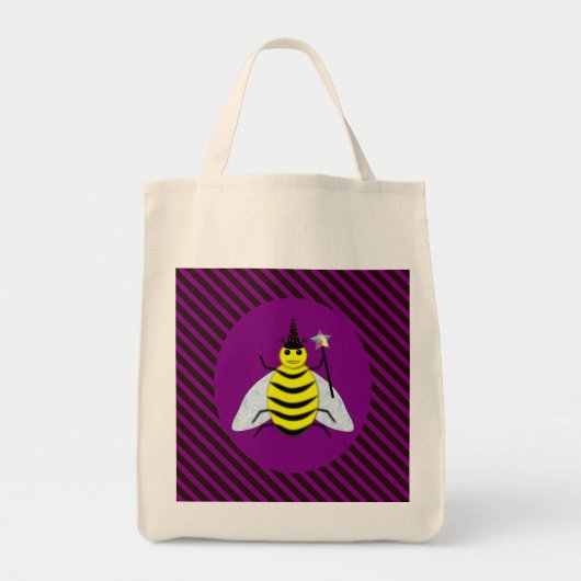 Halloween Magic Bee Wizard Lila und schwarz Streif Tragetasche (Vorne)