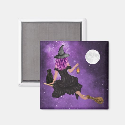 Halloween Magic Flying Witz Vollmond Magnet (Vorderseite/Rückseite)