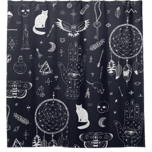 Halloween Magic: Vintages Doodle-Muster. Duschvorhang