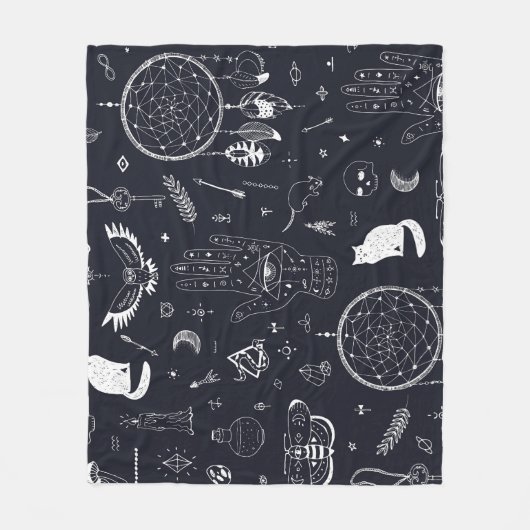 Halloween Magic: Vintages Doodle-Muster. Fleecedecke (Vorderseite)
