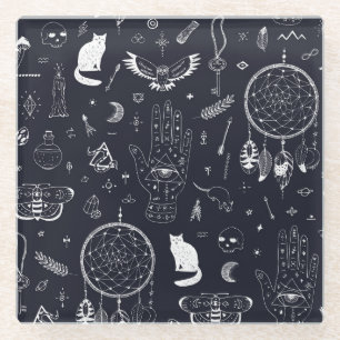 Halloween Magic: Vintages Doodle-Muster. Glasuntersetzer