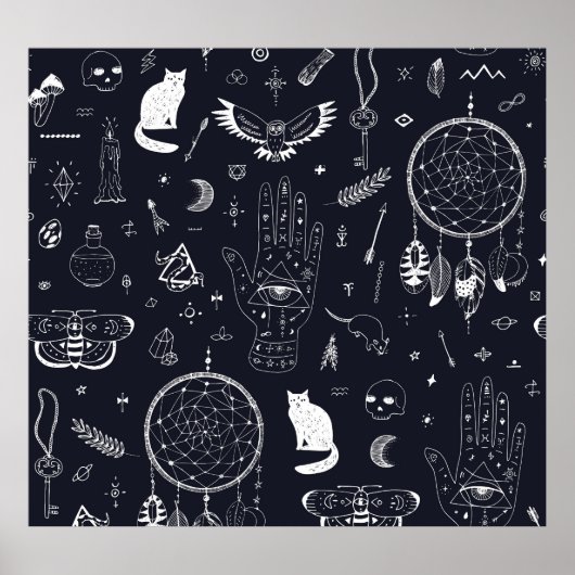Halloween Magic: Vintages Doodle-Muster. Poster (Vorne)