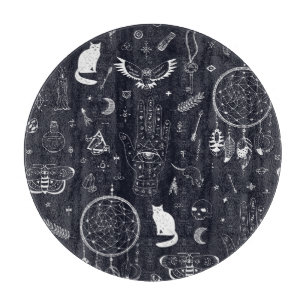 Halloween Magic: Vintages Doodle-Muster. Schneidebrett