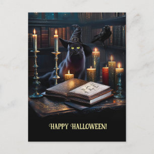 Halloween Magical Cat Books Raven Feiertagspostkarte