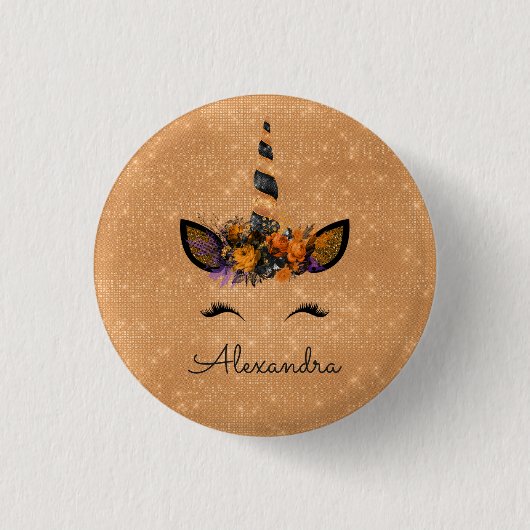Halloween Magical Unicorn Glitzer und Sparkle Button (Vorderseite)