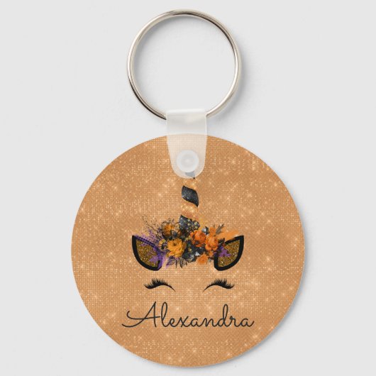 Halloween Magical Unicorn Sparkle Monogramm Schlüsselanhänger (Vorderseite)