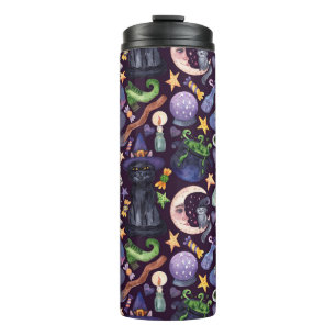 Halloween-Magie: Dunkle, von Hand gezeichnet Muste Thermosbecher