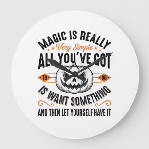 Halloween-Magie-Kürbis-Vintage-Vector-Shirt-Design Große Wanduhr