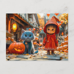 Halloween-Magie mit Kürbissen und Katze Feiertagspostkarte