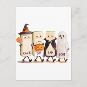 Halloween Mahjong Geister halten gruselige Kacheln Postkarte
