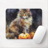 Halloween Maine Coon Katze mit Kürbissen Gruselig Mousepad (Mit Mouse)