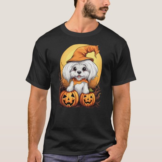 Halloween Maltese Dog Pumpkin T-Shirt (Vorderseite)