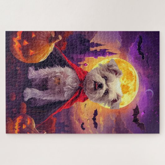 Halloween Maltese Vampire Pumpkins Beängstigend Puzzle (Horizontal)