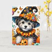 Halloween Malteser Welpenechenkarte Karte (Gelbe Blume)