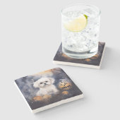 Halloween Maltesisch mit Pumpkins Beängstigend Steinuntersetzer (Seitenansicht)