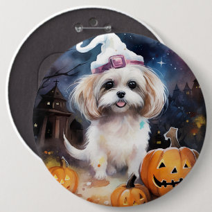 Halloween Malti Tzu mit Pumpkins Beängstigend Button