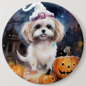 Halloween Malti Tzu mit Pumpkins Beängstigend Button (Vorderseite)