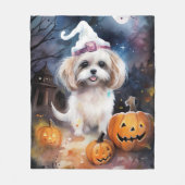 Halloween Malti Tzu mit Pumpkins Beängstigend Fleecedecke (Vorderseite)