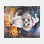 Halloween Malti Tzu mit Pumpkins Beängstigend Fleecedecke (Vorderseite (Horizontal))