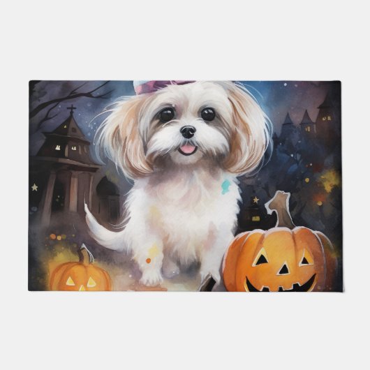Halloween Malti Tzu mit Pumpkins Beängstigend Fußmatte (Vorderseite)