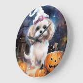 Halloween Malti Tzu mit Pumpkins Beängstigend Große Wanduhr (Winkel)