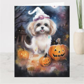 Halloween Malti Tzu mit Pumpkins Beängstigend Karte (Vorderseite)